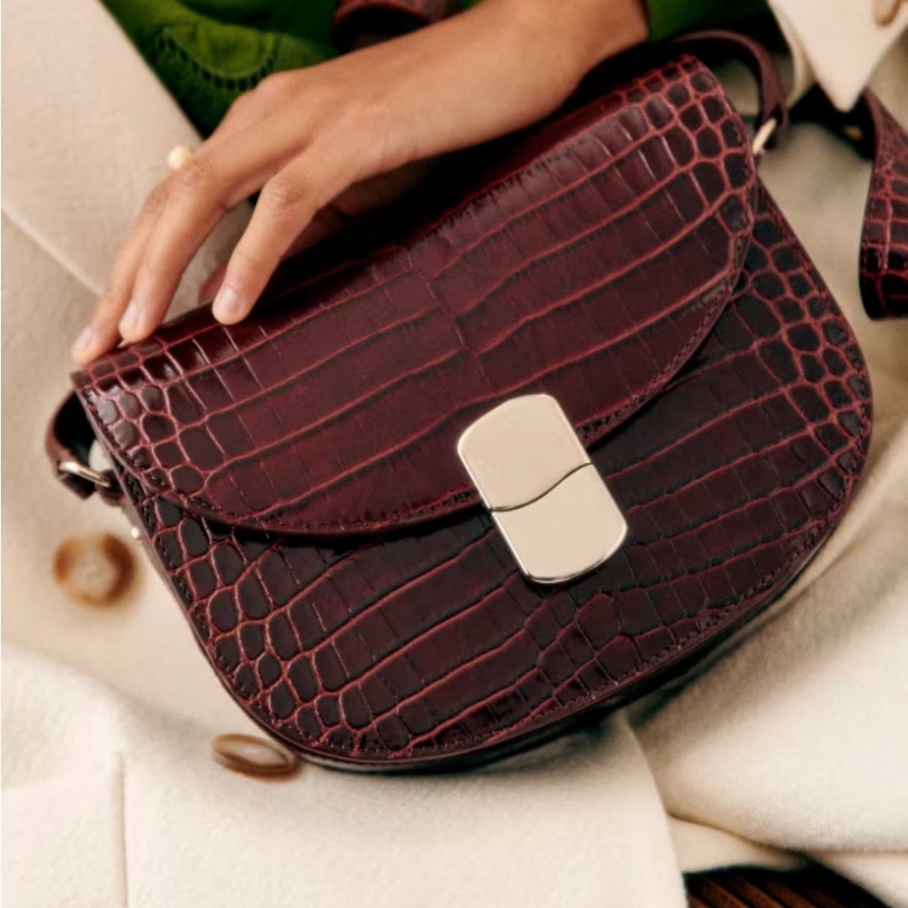 Sezane Claude Bag in Chocolate Croco Print